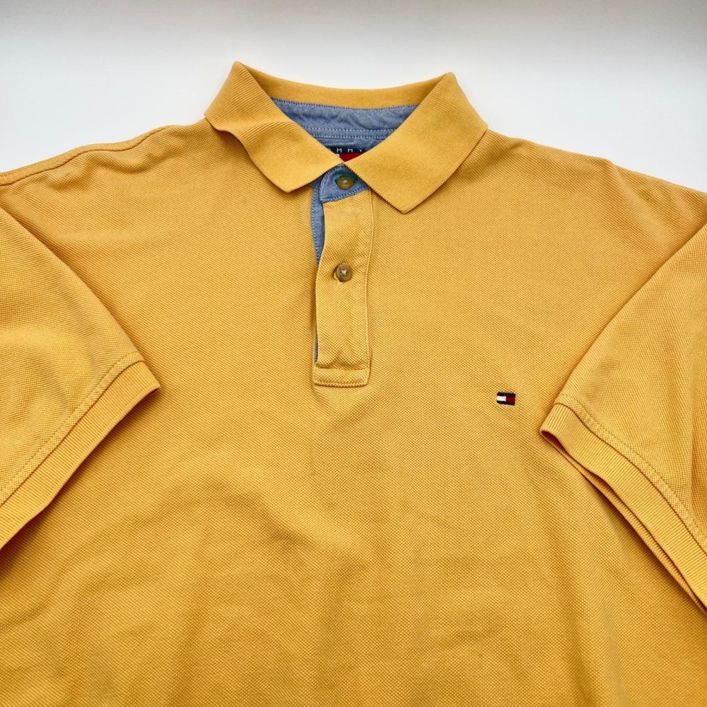 Vintage‎ 90s Tommy Hilfiger Polo Shirt Mens LargeYellow Short Sleeve Shirt 0529